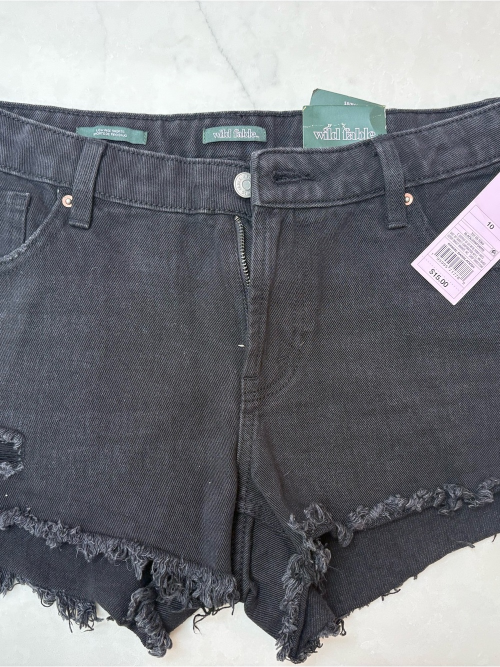 wild fable Black Frayed-Edge High-Rise Denim Shorts